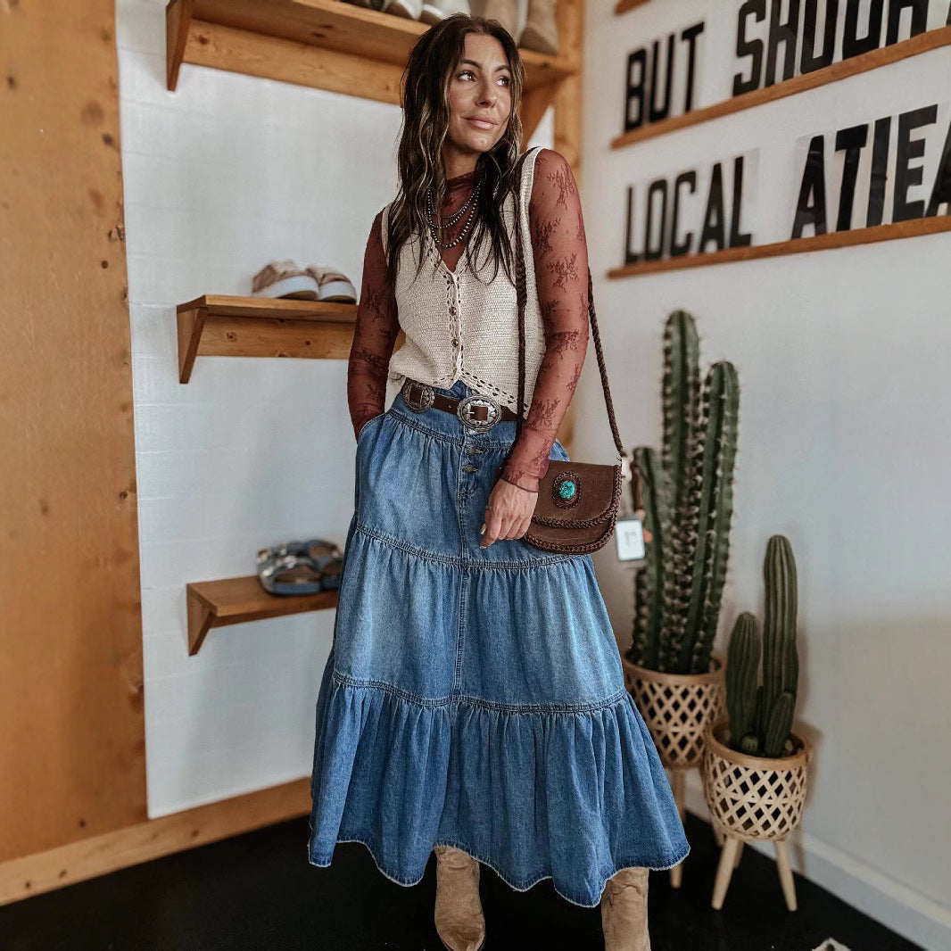 Bohemian A-Line Layered Cake Denim Streetwwear Society