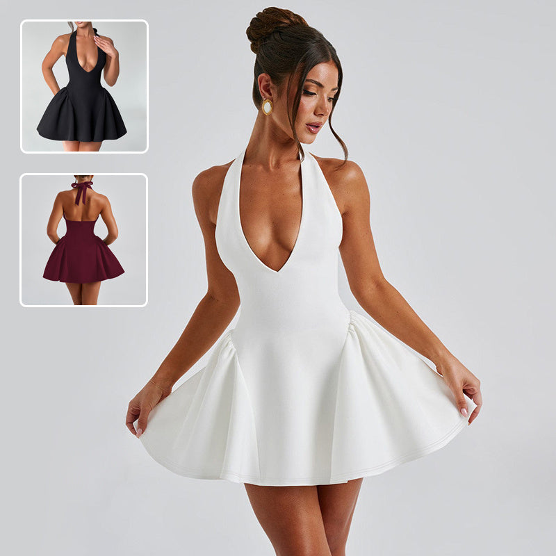 Sexy Deep V-neck Halter Dress Slim Short Streetwwear Society