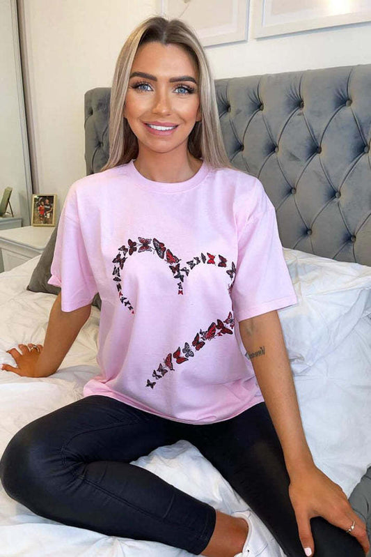 Ladies Oversized Printed Heart  T Shirt Streetwwear Society
