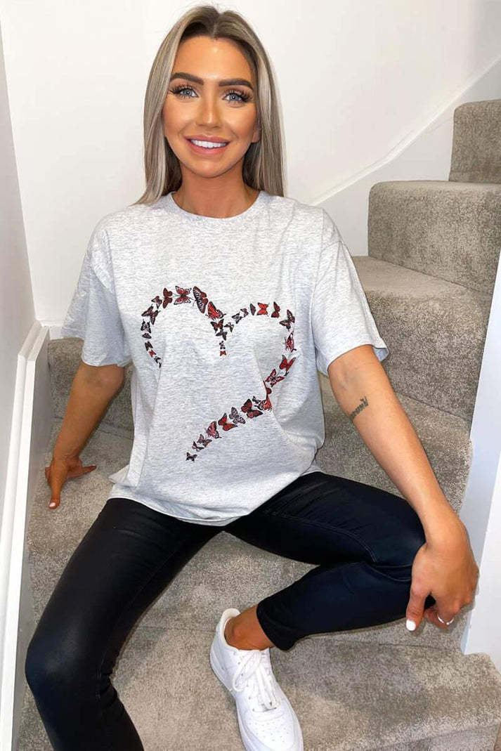 Ladies Oversized Printed Heart  T Shirt Streetwwear Society