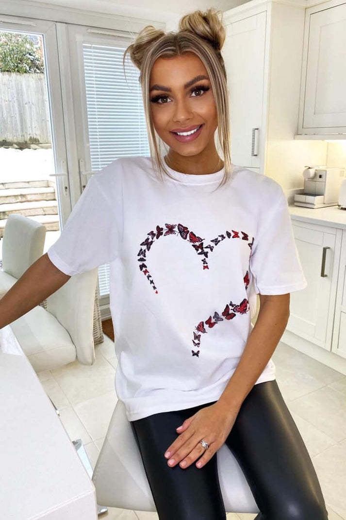 Ladies Oversized Printed Heart  T Shirt Streetwwear Society