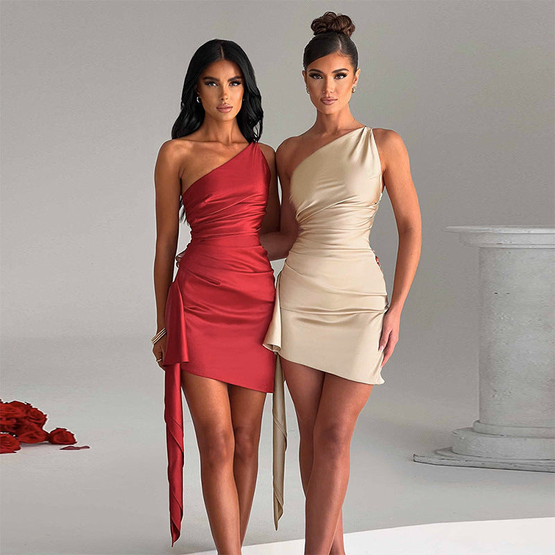 One-shoulder Mini Dress Sexy Slim Streetwwear Society